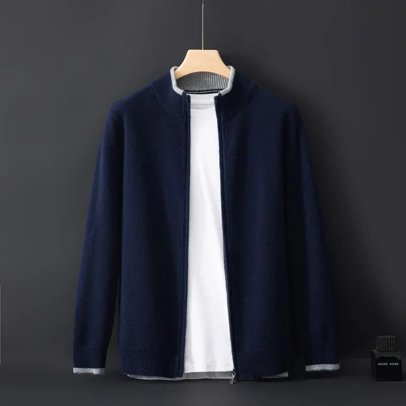Mens Knitted Zip Front Casual Cardigan