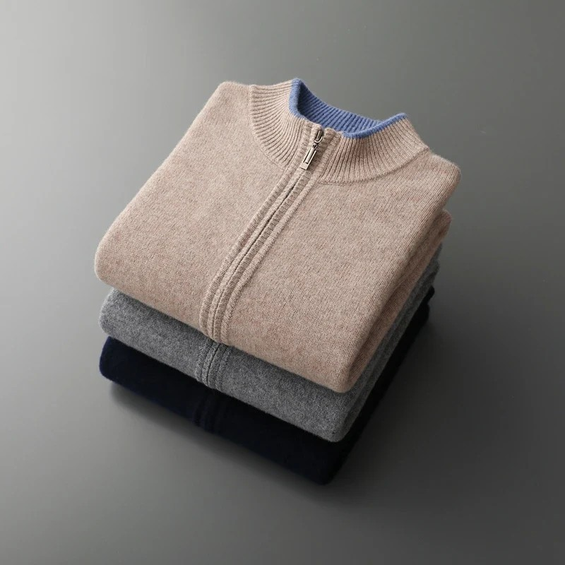 Mens Knitted Zip Front Casual Cardigan