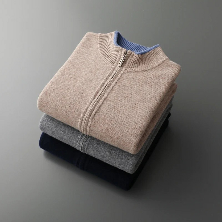 Mens Knitted Zip Front Casual Cardigan