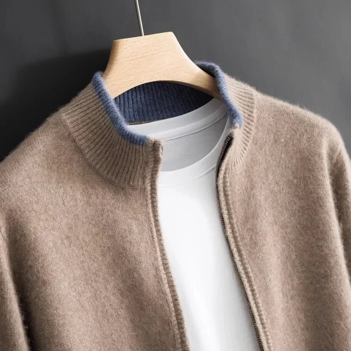 Mens Knitted Zip Front Casual Cardigan