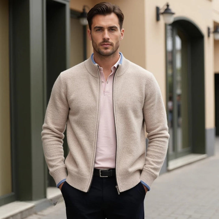Mens Knitted Zip Front Casual Cardigan