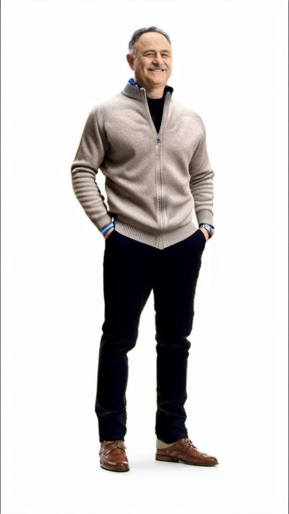 Mens Knitted Zip Front Casual Cardigan