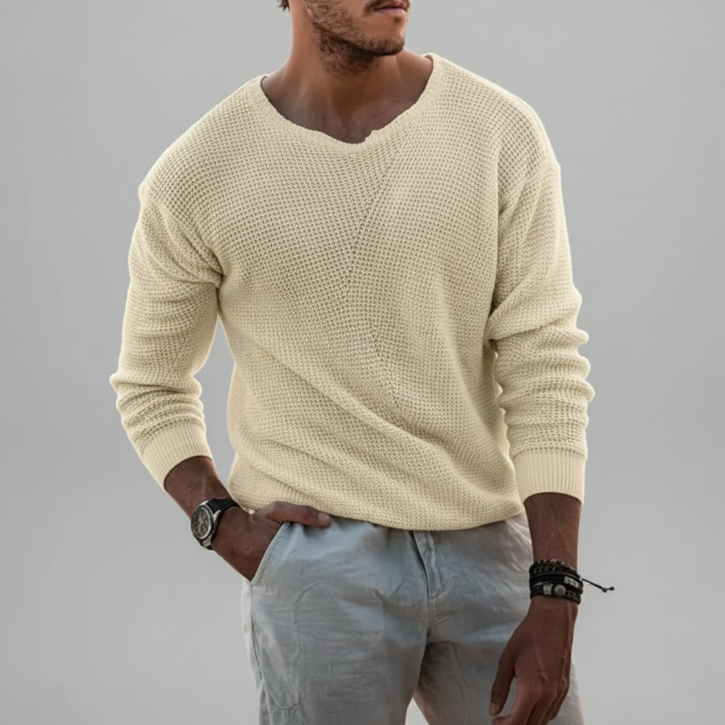 Mens Cotton Blend Waffle Knit Jumper