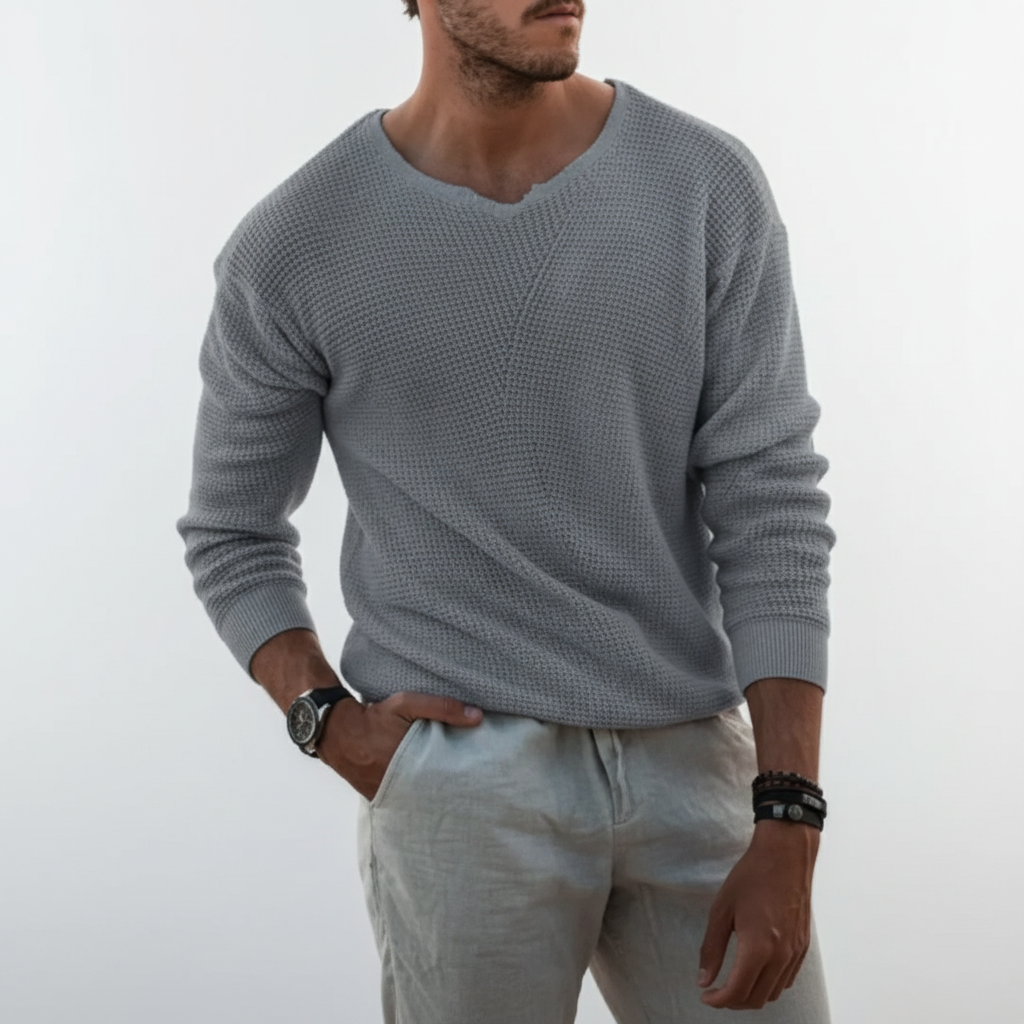Mens Cotton Blend Waffle Knit Jumper