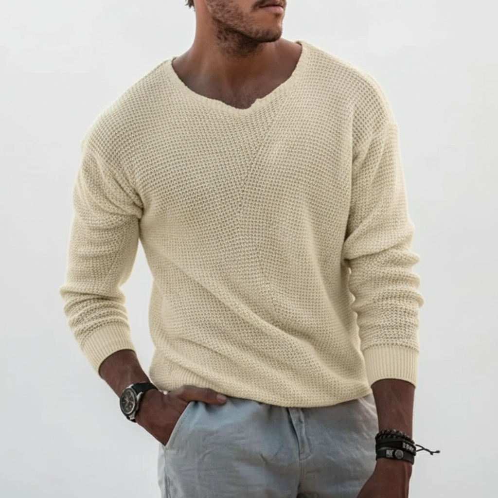 Mens Cotton Blend Waffle Knit Jumper