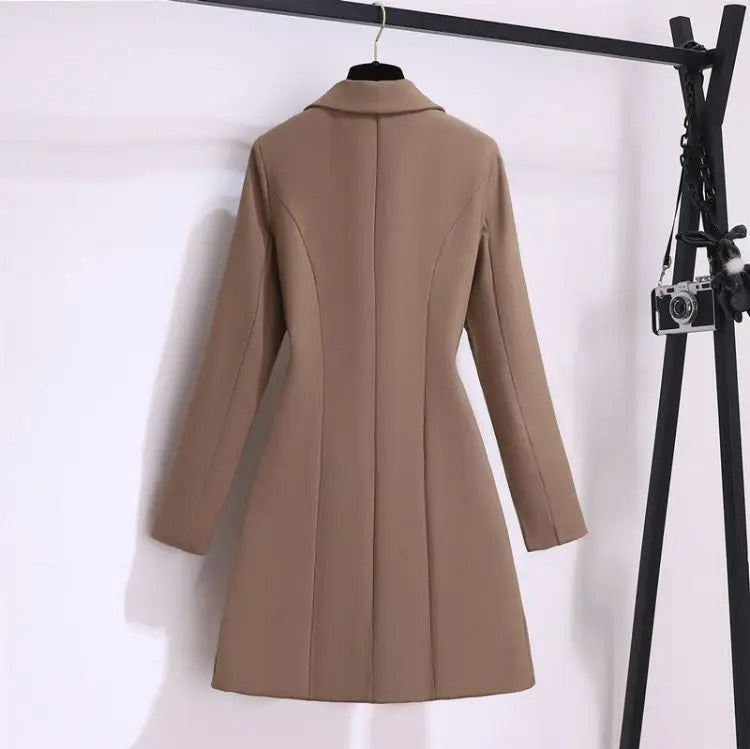 Womens Belted Pleated Lapel Long Coat