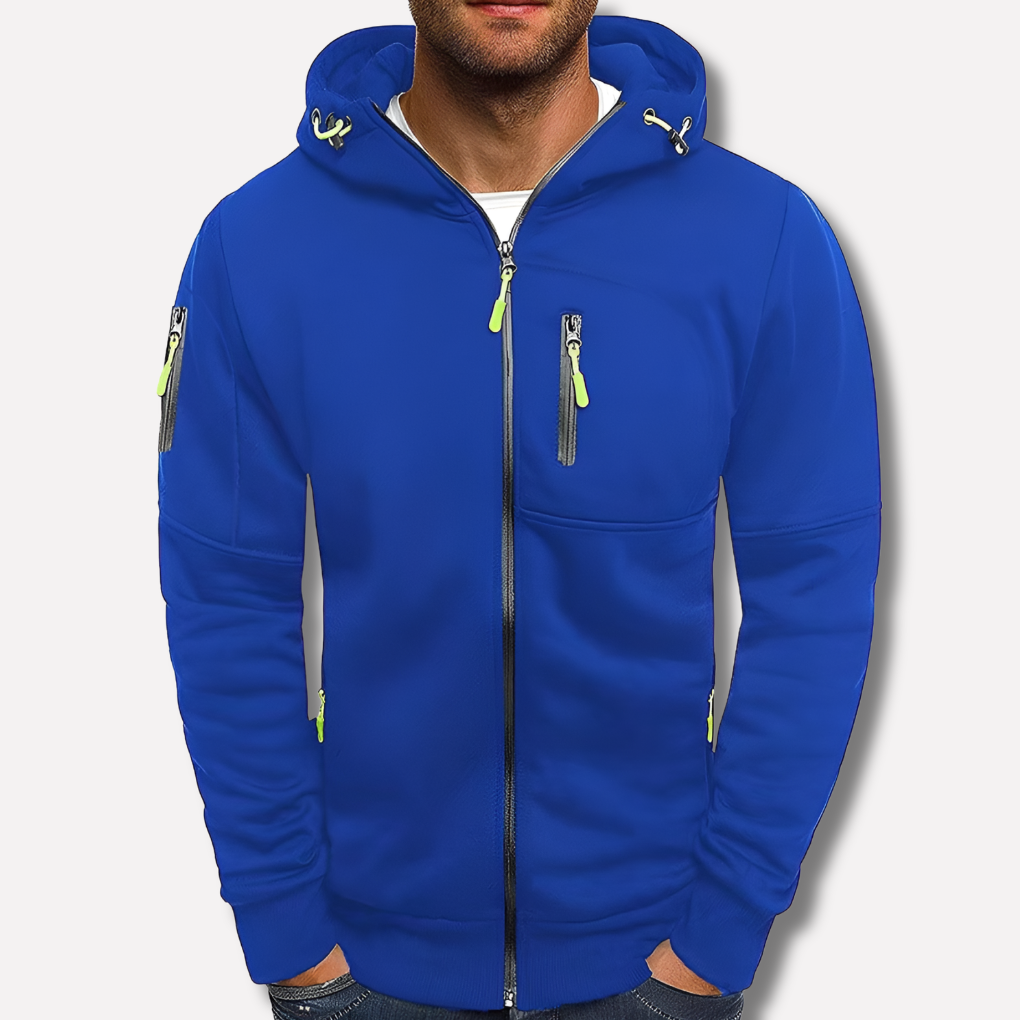 Mens Zip Front Casual Ribbed Cuff Hoodie