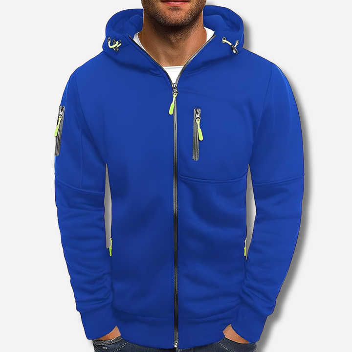 Mens Zip Front Casual Ribbed Cuff Hoodie