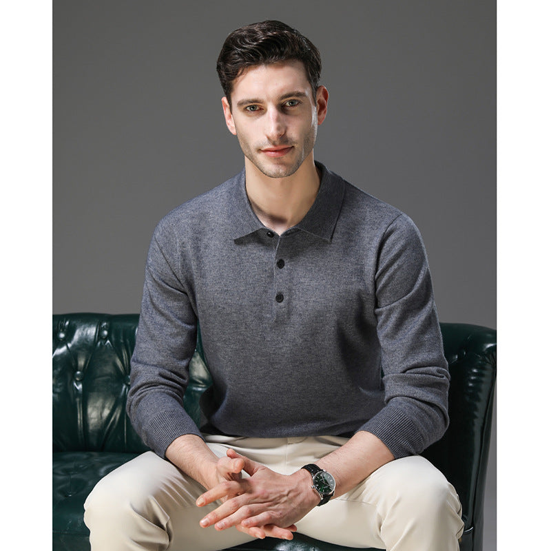 Mens Cashmere Polo Collar Knit Jumper