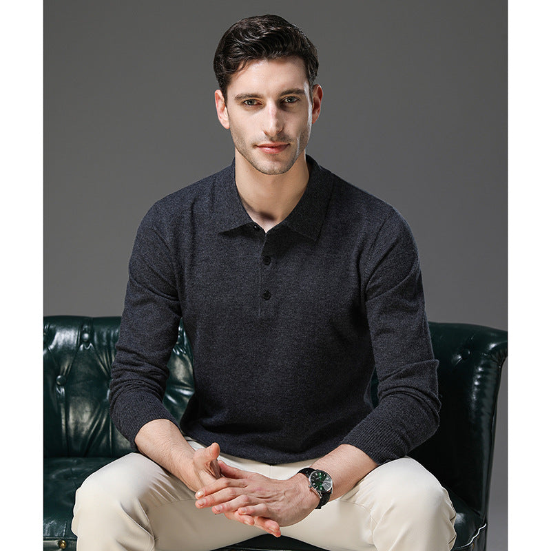 Mens Cashmere Polo Collar Knit Jumper