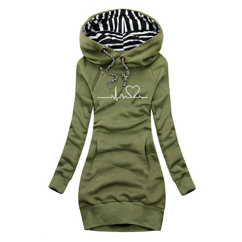 Womens Heart Print Turtleneck Jumper Dress