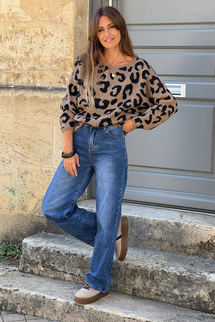 Womens Knitted Leopard Print Jumper