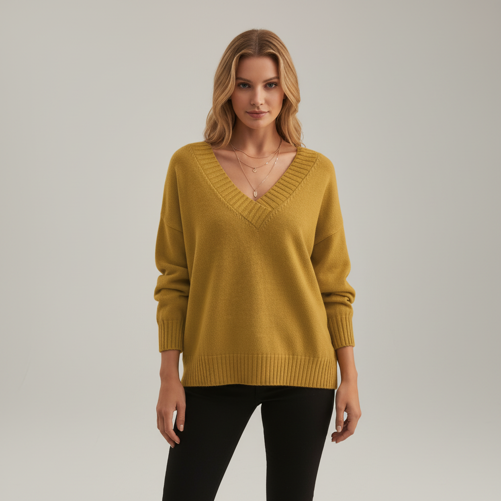 Womens Cashmere V Neck Oversized Jumper