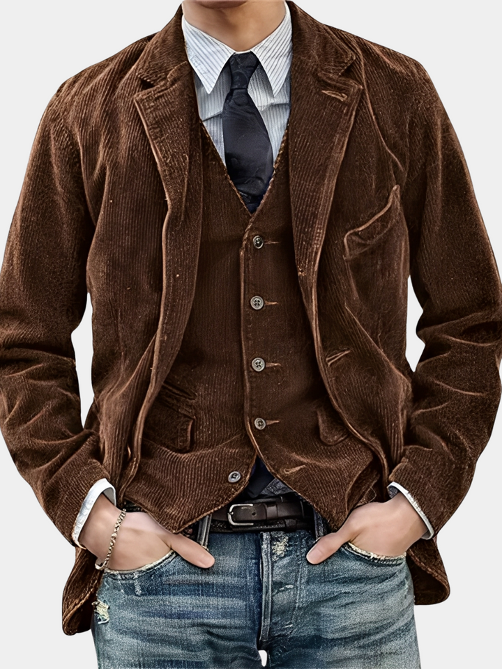 Mens Corduroy Blazer And Waistcoat Set