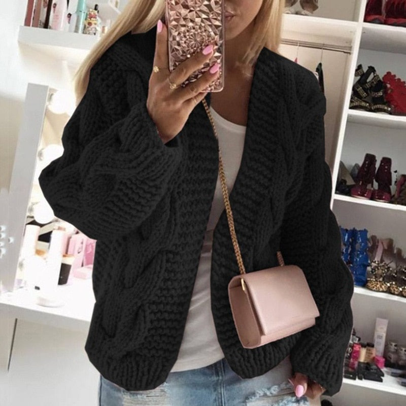 Womens Warm Chunky Cable Knit Cardigan
