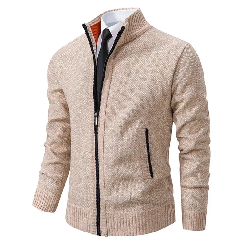 Mens Stand Collar Zip Up Knit Cardigan