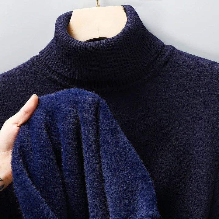 Mens Fleece Lined Turtleneck Jumper