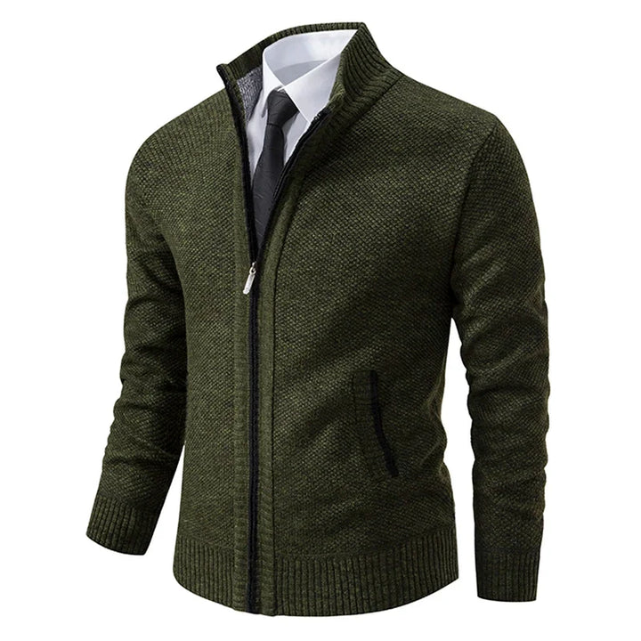 Mens Stand Collar Zip Up Knit Cardigan