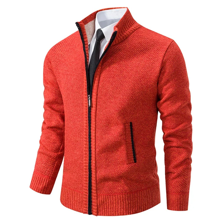 Mens Stand Collar Zip Up Knit Cardigan