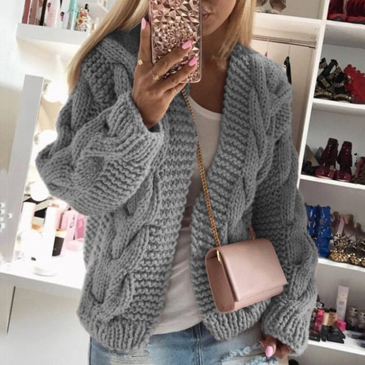 Womens Warm Chunky Cable Knit Cardigan