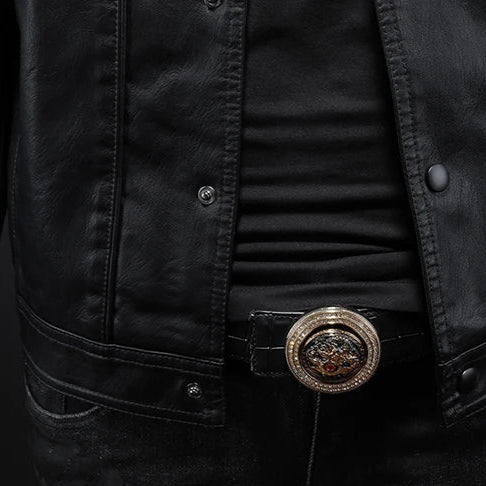 Mens Collared Leather Trucker Jacket