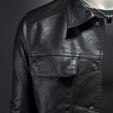Mens Collared Leather Trucker Jacket