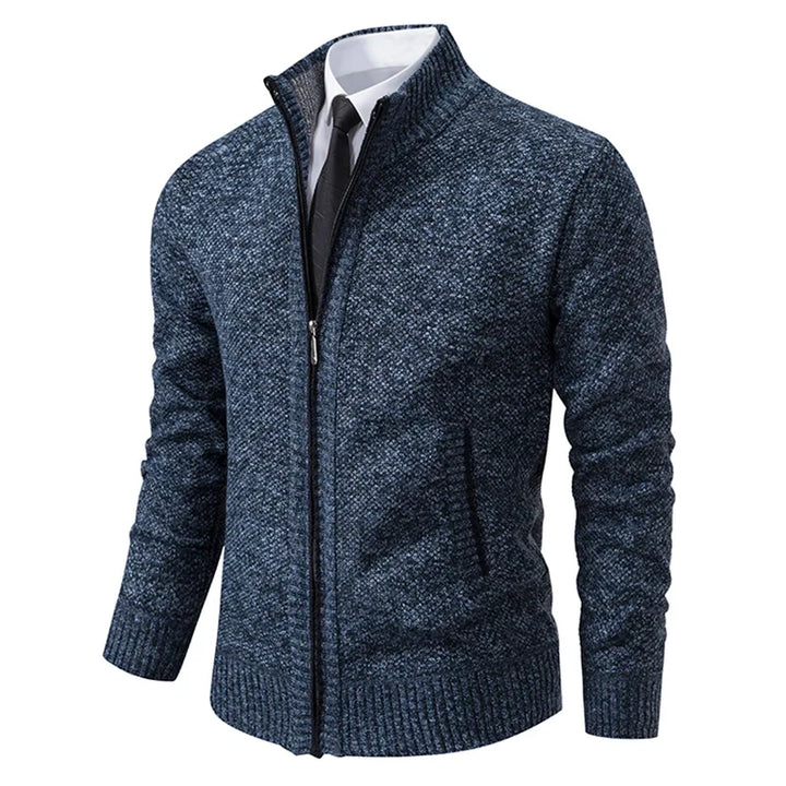 Mens Stand Collar Zip Up Knit Cardigan