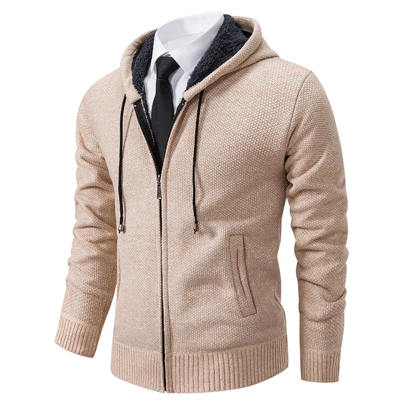 Mens Zip Front Casual Ribbed Cuff Cardigan