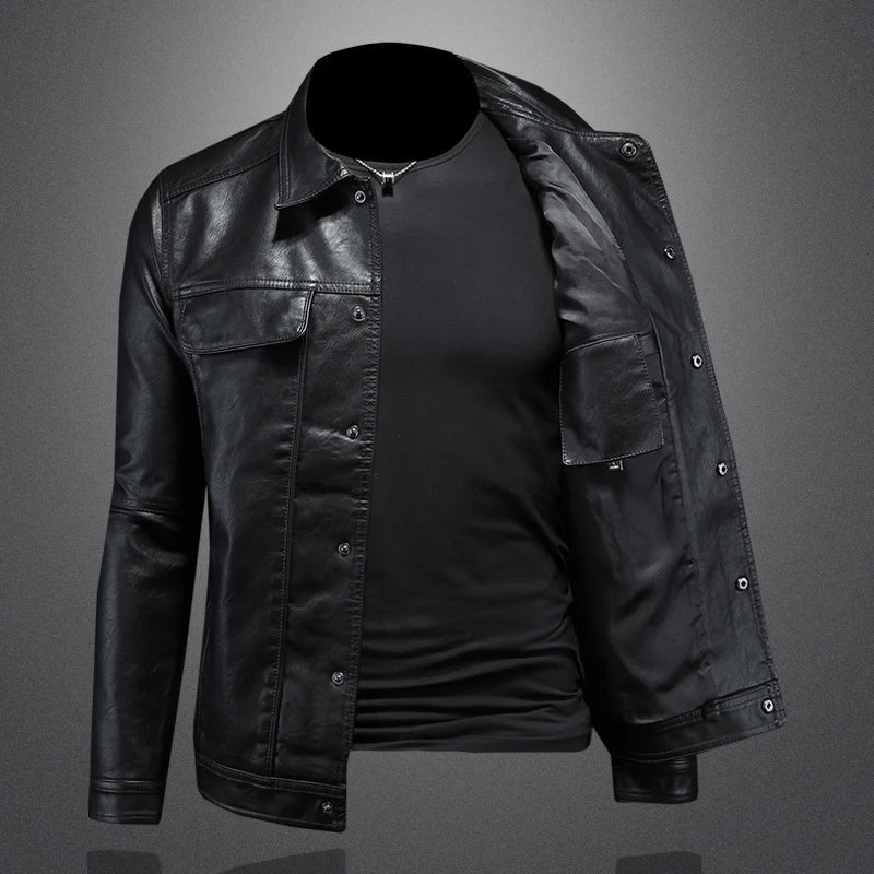 Mens Collared Leather Trucker Jacket