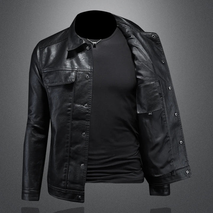 Mens Collared Leather Trucker Jacket
