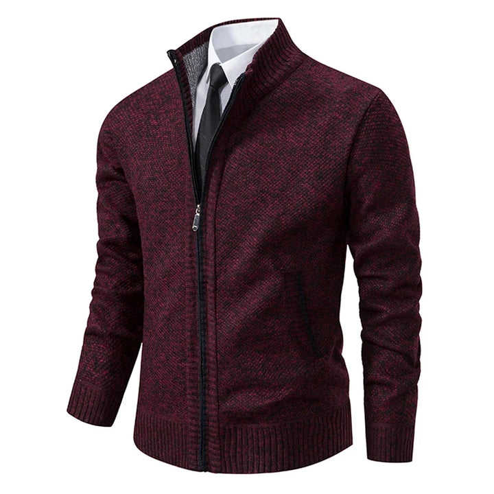 Mens Stand Collar Zip Up Knit Cardigan