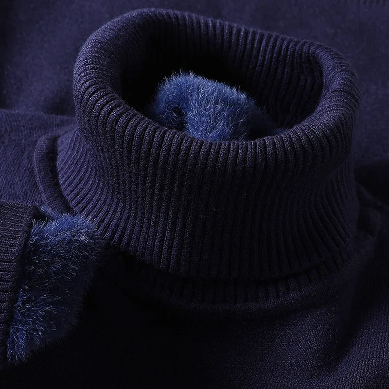 Mens Fleece Lined Turtleneck Jumper