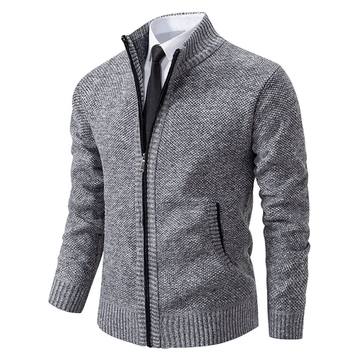 Mens Stand Collar Zip Up Knit Cardigan