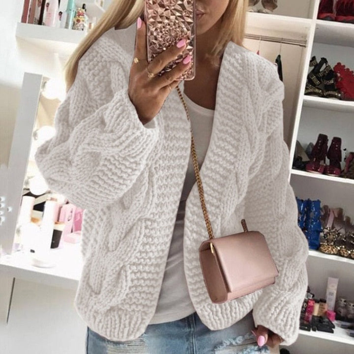 Womens Warm Chunky Cable Knit Cardigan