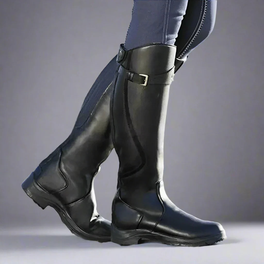 Faux Leather Zip Front Riding Boots