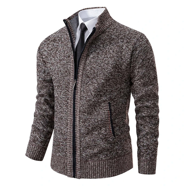 Mens Stand Collar Zip Up Knit Cardigan