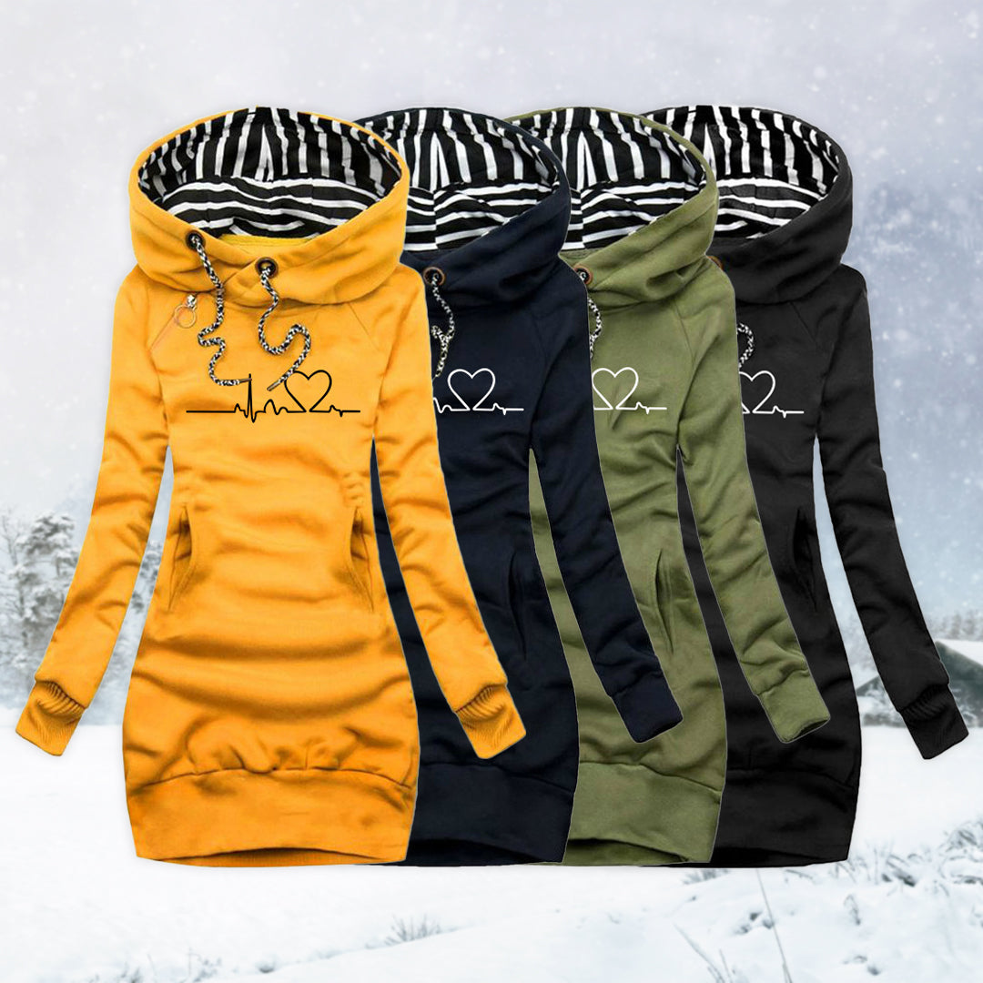 Womens Heart Print Turtleneck Jumper Dress