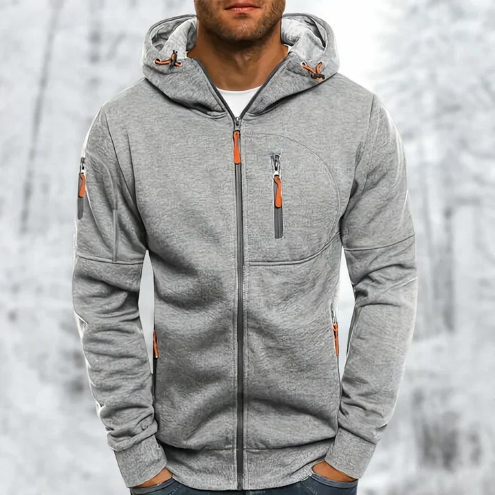 Mens Zip Front Casual Ribbed Cuff Hoodie
