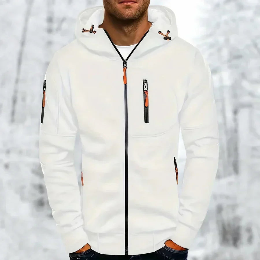 Mens Zip Front Casual Ribbed Cuff Hoodie
