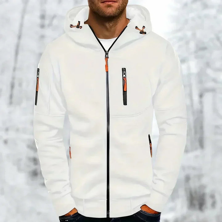Mens Zip Front Casual Ribbed Cuff Hoodie