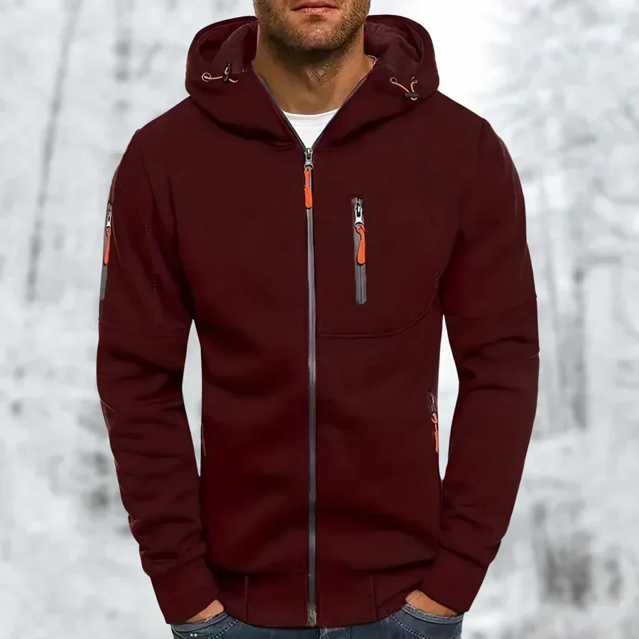 Mens Zip Front Casual Ribbed Cuff Hoodie