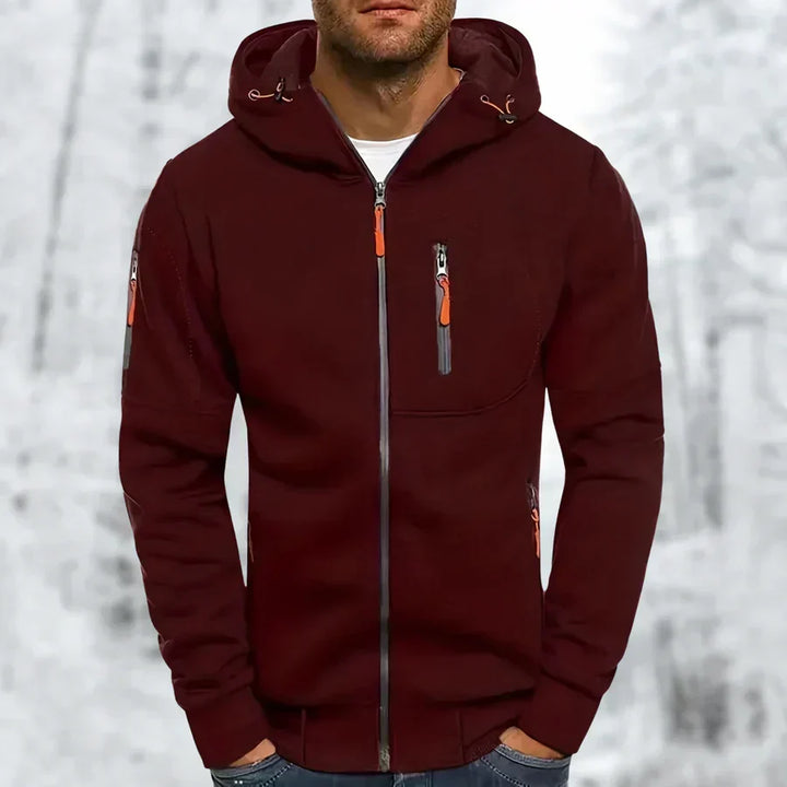 Mens Zip Front Casual Ribbed Cuff Hoodie