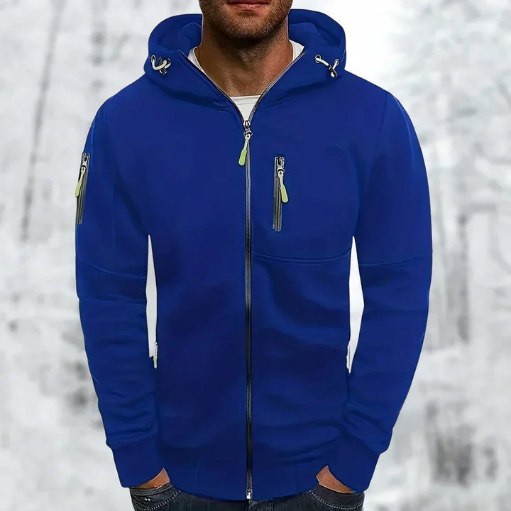 Mens Zip Front Casual Ribbed Cuff Hoodie