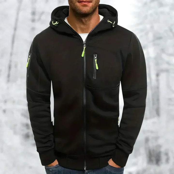 Mens Zip Front Casual Ribbed Cuff Hoodie