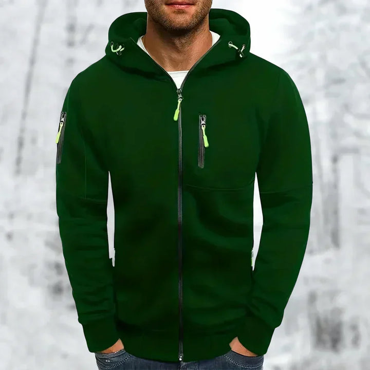 Mens Zip Front Casual Ribbed Cuff Hoodie