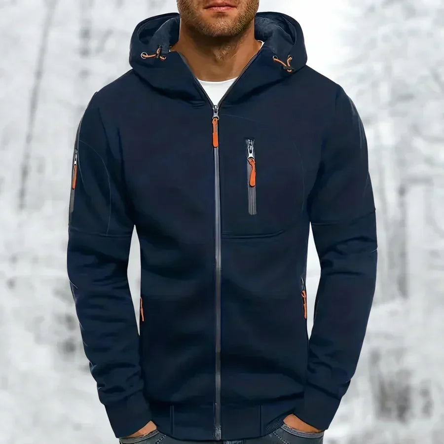 Mens Zip Front Casual Ribbed Cuff Hoodie