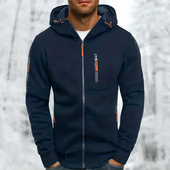 Mens Zip Front Casual Ribbed Cuff Hoodie