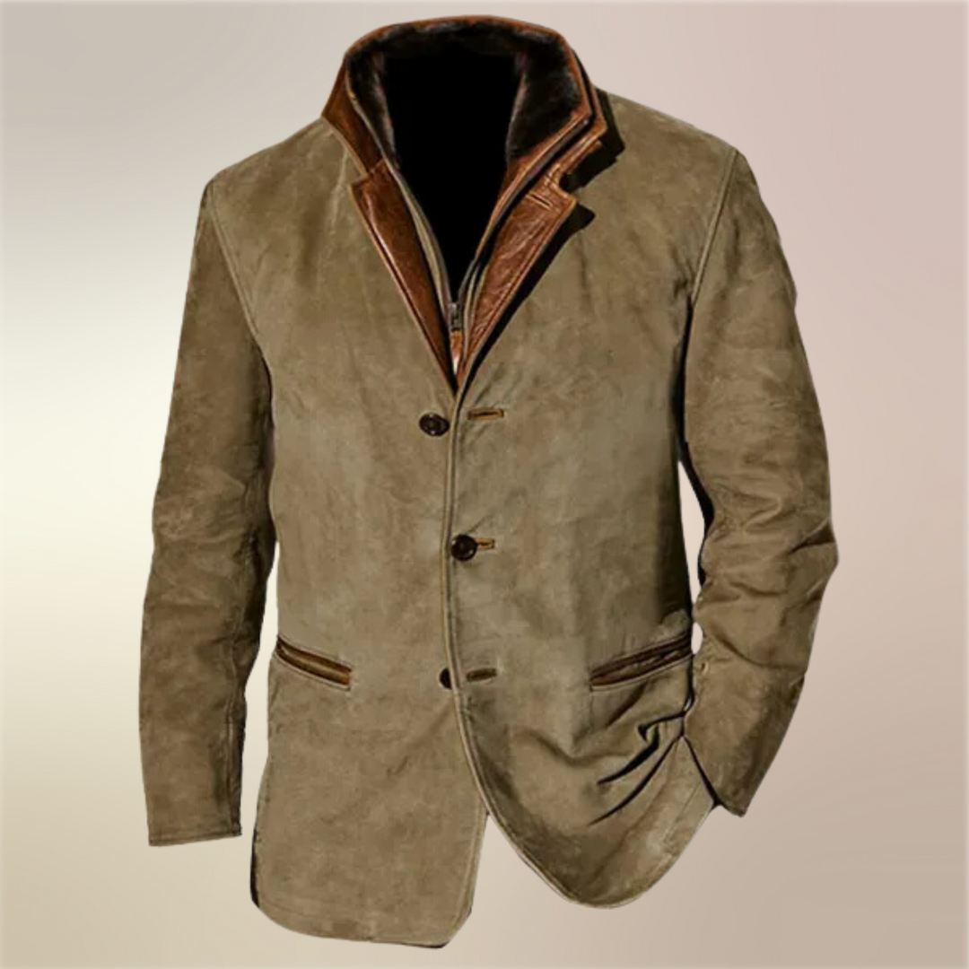 Mens Vintage Lined Suede Button Jacket