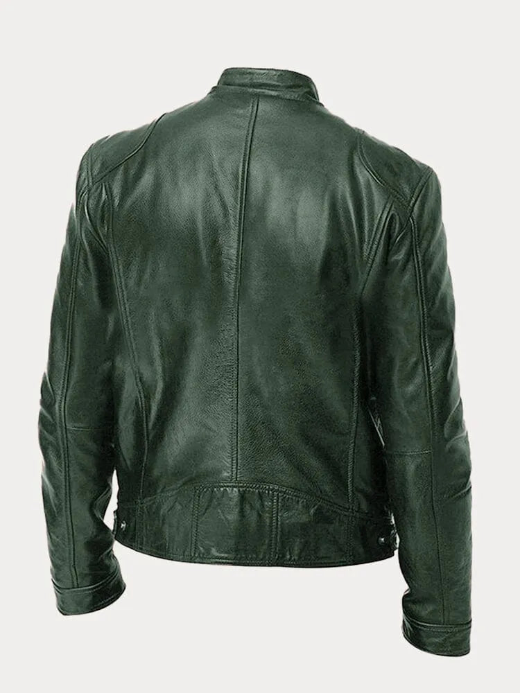 Mens Leather Zip Front Cafe Racer Jacket