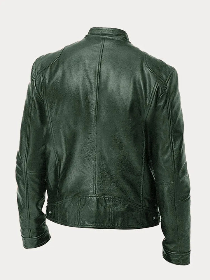 Mens Leather Zip Front Cafe Racer Jacket